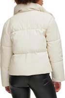 Blouson moto matelassé en cuir PU marron pour femme, col montant, manches longues, coupe régulière, coupe-vent, fermeture éclair, idéal pour l'hiver