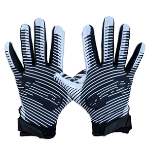 Gants complets noirs et blancs à imprimé géométrique, antidérapants, en polyester, avec fermeture auto-agrippante, personnalisés pour le football américain 7v7. - Product Image 4
