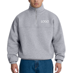 เสื้อสเวตเชิ้ตผู้ชายแบบซิป ¼ ตัว ทรงโอเวอร์ไซส์ พิมพ์ลายโลโก้ด้านหน้า สวมใส่สบายๆ ในฤดูใบไม้ร่วง แขนเสื้อปกติ คอตั้ง ผ้าถัก FRENCH TERRY - Product Image 1