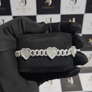 SARVA 925 <b>Sterling</b> <b>Silver</b> Iced Out <b>Heart</b> Cuban Link Moissanite <b>Bracelet</b> Luxury VVS Moissanite Chain <b>Bracelet</b> for Unisex - Product Image 1