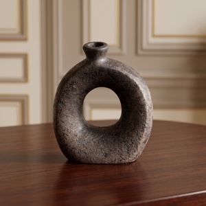 Modern Minimalist <b>Ceramic</b> Donut <b>Vase</b> Hollow Circle Textured Clay Pottery Doughnut <b>Vases</b> for Tabletop Home Decoration - Product Image 3