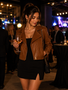 WARPRO INDUSTRY Unisex Brown PU Leather Motorcycle Jacket Stand Collar Asymmetric Zipper Cotton <b>Lined</b> Autumn Fashion <b>Coat</b> for - Product Image 6