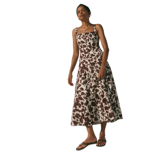 Vestido midi estampado con cuello en V para mujer, vestido de fiesta con corte en A - Product Image 3