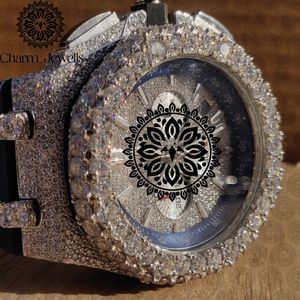 Charm Jewells Luxury Men's Watch 42mm Stainless Steel Case Diamond Encrusted Rubber Band Analog Quartz <b>Chronograph</b> Unisex - Product Image 4