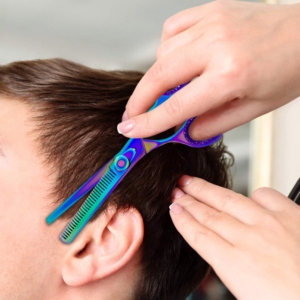 Ciseaux de coiffure professionnels en titane arc-en-ciel Harbor Industry, ciseaux à effiler, ciseaux de salon de coiffure avec étui en cuir - Product Image 5