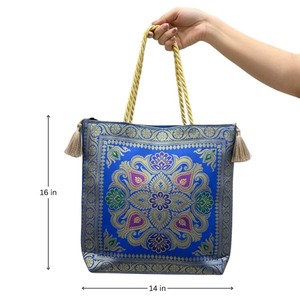 Premium Quality Royal Blue Banarasi Medallion Tote Bag Available for Affordable Price from India - Product Image 2