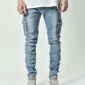 Pantalones Cargo de Mezclilla para Hombre, Corte Slim, Cintura Alta, Lavado Oscuro, con Múltiples Bolsillos, Estilo Casual, para Otoño - Product Image 3