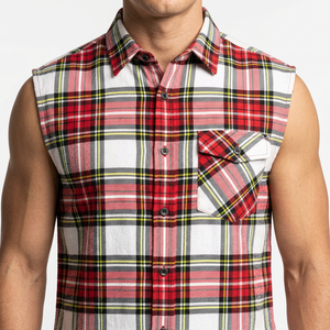 Premium Customized Print <b>Men</b> Sleeveless Plaid Flannel <b>Shirt</b> Button Down <b>Collar</b> Casual 100% Cotton Breathable Woven Plaid <b>Shirts</b> - Product Image 5