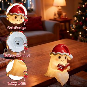 Statuetta di Fantasma Natalizio Carino che Legge un Libro, Lampada per Decorazione Casa, Regalo, Oggetto Decorativo da Tavolo e Libreria per Addobbi Natalizi - Product Image 4