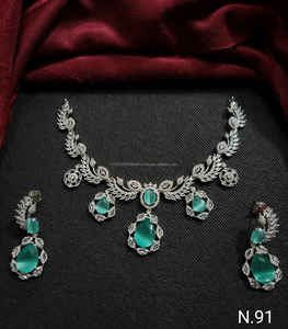 Diseño multicapa diamante americano plateado hoja forma diamante conjunto de joyería con pendiente a juego collar conjunto Mujer y Niña - Product Image 4