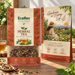 Bolsa Ecológica EcoRev para Té de Hierbas, con Cierre de Cremallera, Reutilizable, Laminada, BOPP/VMCPP, Impresa con Serigrafía, Empaque Natural para Bienestar - Product Image 1