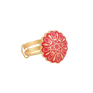 Handcrafted Gold Plated Red Enamel <b>Ring</b> for Women <b>Adjustable</b> Floral Design Fashion Jewelry Accessories Party Jewelry - Product Image 1