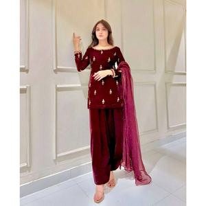 KAMEEZ SALWAR, Ropa de Diseñador India y Pakistaní, Top de Terciopelo de Viscosa Pesada, Pantalón Plazo, Moda FATEMA, Alta Calidad, Lavable - Product Image 1