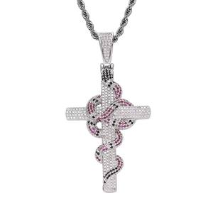 Gold Plated Cross Pendant Necklace With Snake Design Pave Set Cubic Zirconia Hiphop Style <b>Rope</b> <b>Chain</b> Mens Jewelry for Sale - Product Image 5