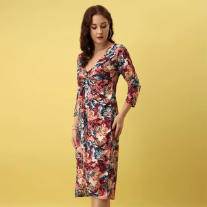 Robe d'été en coton à imprimé floral multicolore, nouvelle conception, style A-line, pour femmes, vêtements pour femmes, robe de qualité export - Product Image 1