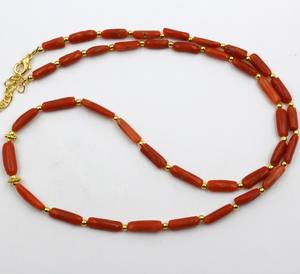 Collar de cuentas de coral rojo italiano natural liso en forma de tubo, 20 pulgadas de longitud, collar de cuentas de coral italiano mediterráneo, cuentas de piedra. - Product Image 1