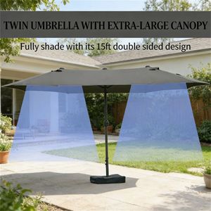 Ombrellone da Terrazzo Grigio Scuro con Base, Ombrellone da Esterno per Cortile - Product Image 2