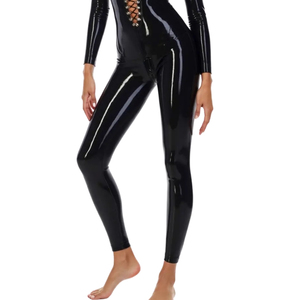Mono largo de mujer negro con revestimiento de PU, manga larga, cintura alta, ajuste ceñido, sexy, para discoteca, de elastano y nailon elástico, efecto segunda piel - Product Image 6