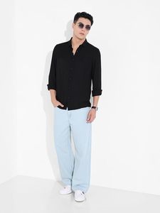 Jean en denim bleu clair pour homme, coupe large, 100 % coton, écologique, taille mi-haute, coupe ample, style vintage, décontracté, uni, été - Product Image 4