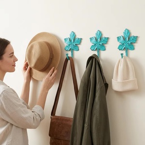 Ba Rustic Turquoise Maple <b>Leaf</b> <b>Wall</b> Hook Metal Handmade <b>Decorative</b> Coat Hanger Single Hook Plant Pattern - Product Image 2