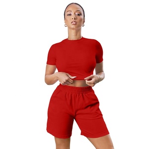 Wholesale Plus Size High Waisted <b>Elastic</b> <b>Belt</b> Biker Shorts Woman Custom Transfer Printing Logo O Neck Short Sleeve Crop Tops - Product Image 2