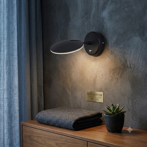 Minimalist Black Plastic Wall Lamp E27 <b>LED</b> 2700K Soft Warm Black & White Round Shade Wall-Mounted Living <b>Room</b> <b>Lighting</b> - Product Image 4
