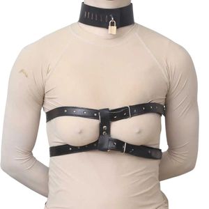 Black Leather <b>Bodysuit</b> Restraint With Neck Collar And Lockable Straps For Full Body Control - Product Image 2