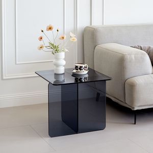 Tavolino da Notte e da Divano Piccolo Grigio con Piano in Vetro Temperato Fumé per Tè e Caffè - Tavoli Eleganti - Product Image 1