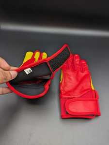 Red Leather Batting <b>Gloves</b> Y-S Ambidextrous Hook And Loop Closure Training Unisex Youth - Product Image 3