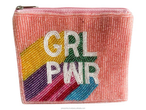 Bolso de Mano Tipo Clutch GRL PWR, Multicolor, con Cuentas Bordadas, Eslogan Personalizado, Diseño de Diseñador, para Fiestas Nocturnas, Portátil, para Mujeres y Niñas - Product Image 6