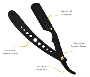 Barber Razor New Full Black Barber Shaving Straight Razor Straight Edged Barbers <b>Shaver</b> Razors With Free Leather Top Quality - Product Image 3