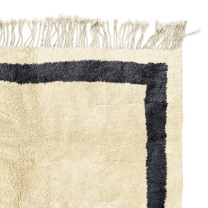 Tapis marocain Boho Beni Ourain Tapis unique en laine et coton noué à la main Albertina Jacquard Design en noir beige - Product Image 6