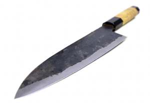Couteau de chef de style japonais artisanal, manche octogonal en bois et corne, outil culinaire professionnel - Product Image 5