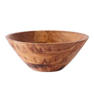 Tazón Redondo de Madera para Servir, Diseño Moderno Grabado a Mano, 9 Pulgadas, Color Madera Natural, para Vajilla y Hostelería - Product Image 3