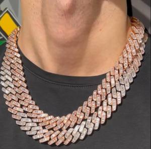 Collar de Cadena Cubana Personalizado con Micro Pavé de Moissanita, Estilo Hip Hop, Plata de Ley 925, Bañado en Oro Rosa, CONCEPTION INT-2-94 GRS - Product Image 1