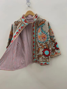 Colorful Floral Suzani Embroidered Velvet Bomber Jacket <b>Reversible</b> Boho Vintage Short <b>Coat</b> Free Size Ethnic Wear Autumn Winter - Product Image 3