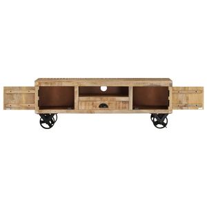 Meuble TV en bois de manguier naturel avec support en fer forgé et finition brute en bois de manguier - Product Image 5