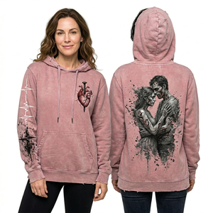 Sudadera con capucha morada con lavado mineral, gráfico de calavera con sigilo personalizado, estampado trasero de zombie multiojos, estilo gótico desgastado, OEM - Product Image 3