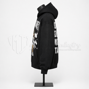 Sudadera con capucha y cremallera para hombre, negra, con estampado gráfico, estilo urbano, hip hop, con estampado de dibujos animados, de forro polar, personalizada, OEM, al por mayor - Product Image 4