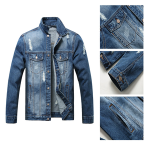 Men's motorcycle jeans <b>jackets</b> stand collar zipper pockets zipper placket <b>slim</b> <b>fit</b> denim <b>jacket</b> coat mens - Product Image 2