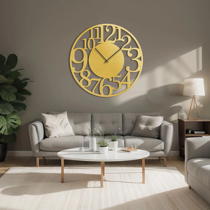 Modern Metal <b>Wall</b> <b>Clock</b> Round Analog Quartz Kitchen <b>Decor</b> Silent Design Minimalist Style Gold Color - Product Image 3