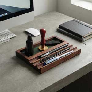 Organisateur de bureau en bois Curio Craft, forme rectangulaire, fait main, minimaliste, à un seul niveau, plateau de rangement multifonctionnel pour stylos, bureau - Product Image 1