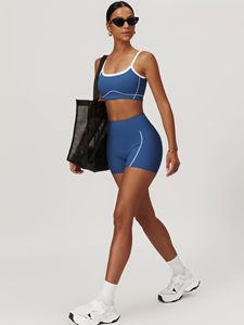 Conjunto deportivo de sujetador deportivo y pantalones cortos para mujer, para gimnasio, entrenamiento, fitness, ejercicios, yoga, cómodo, elástico, tops deportivos. - Product Image 3