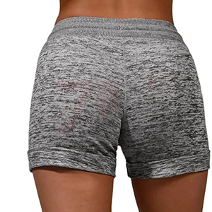 Shorts décontractés gris en maille pour femme avec cordon de serrage à la taille et poches, coupe ample respirante taille mi-haute - Product Image 5