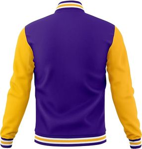 เสื้อแจ็คเก็ตวาร์ซิตี้สีม่วงเหลืองสำหรับผู้ชาย สไตล์พรีปปี้ คอทรงโอ แขนปกติ ติดกระดุมแถวเดียว หนังแท้ ซับในขนแกะแบบกลับด้านได้ - Product Image 3