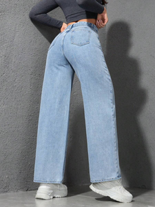 Jean large pour femme, couleur claire délavée, coupe ample et amincissante, longueur ras du sol, déchiré, style streetwear - Product Image 2
