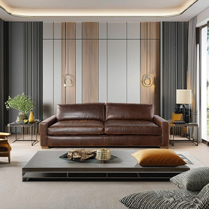 Sofá Contemporáneo de Cuero Marrón Oscuro, Sofá Grande de 2 Plazas para 3 Personas con Diseño de Brazos Cuadrados, Muebles Modernos para Sala de Estar - Product Image 3