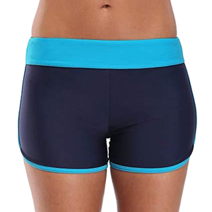 Women's High Waist Solid <b>Navy</b> Blue Sports <b>Shorts</b> With Turquoise Trim Quick Dry Knitted Fabric Regular Fit - Product Image 1