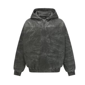 Blouson bomber à capuche pour homme en PU, couleur unie, fermeture éclair, coupe-vent, vêtement d'extérieur décontracté, idéal pour l'automne - Product Image 1