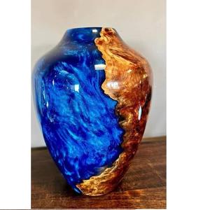 Vase à fleurs en bois et résine artisanal, style côtier, imperméable et écologique, grand vase décoratif en bois et époxy pour la maison et le bureau - Product Image 1